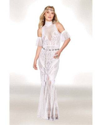 Robe bodystocking en résille et dentelle blanche 